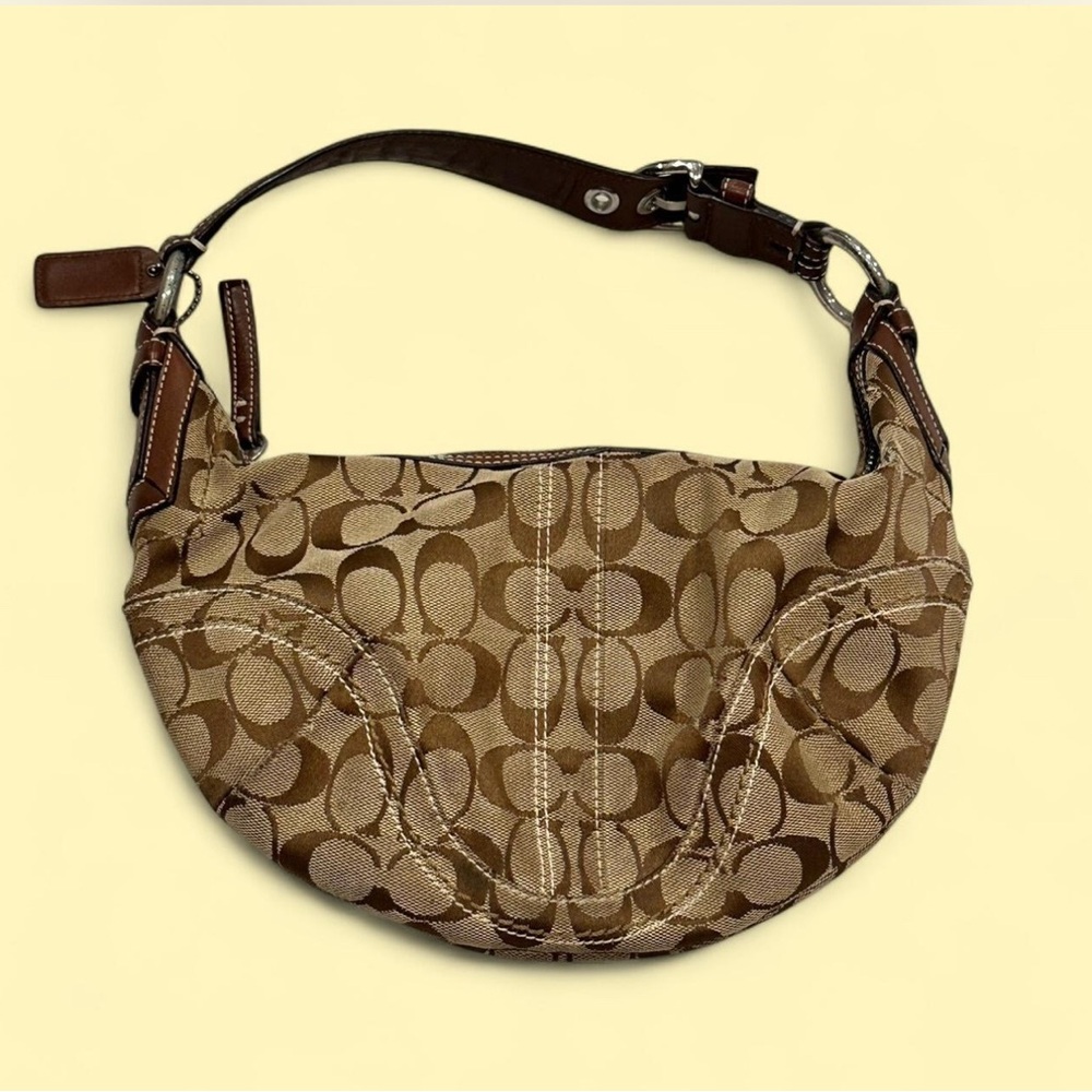 Y2K 2000s 🍒 Vintage Coach Brown Signature Jacquard Shoulder Bag Hobo Style